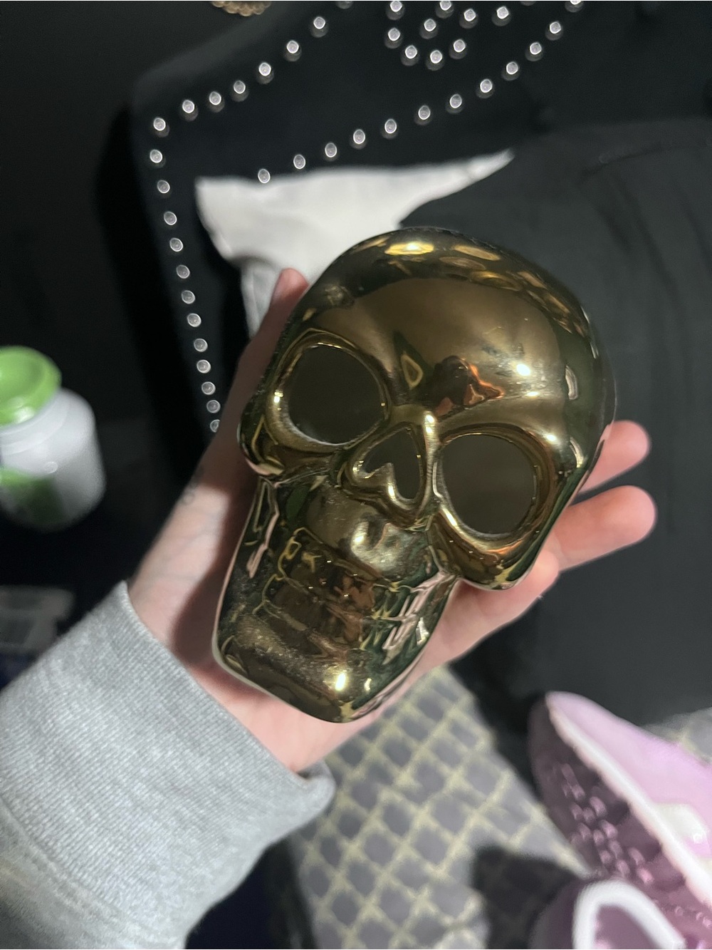Gold Ceramic Skull Accent Figurine - Decorative Home Accent